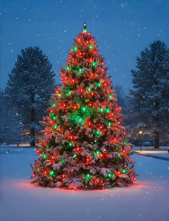 50Ft Clear Red and Green Outdoor LED Lights,G40 Globe Patio Christmas String Lights with 25 Colorful Bulbs(2 Spare),Outside Christmas Hanging Lights for Christmas Tree Roofline Holiday Party