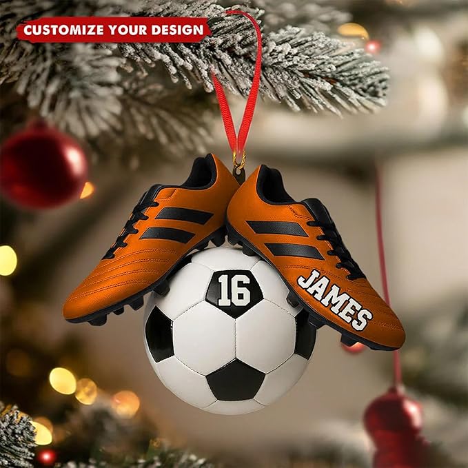 NAZENTI Personalized Soccer Ornament, Custom Soccer Christmas Ornament with Name & Number, Unique Sports Keepsake Gift for Boys, Girls, Kids & Teens, Holiday Tree Decoration, Christmas Tree 2D Flat