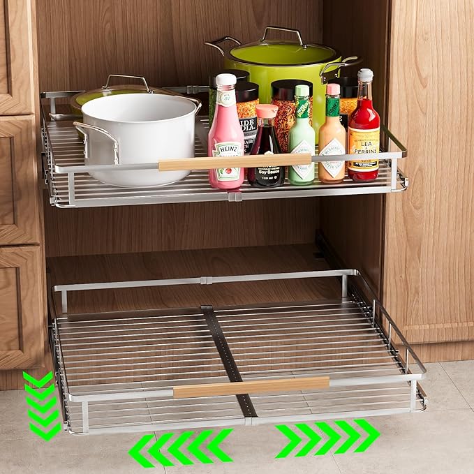 Expandable Pull Out Drawers for Cabinets, Kitchen Cabinet Slide Out Shelves, Adjustable Roll Out Drawers, X-Large 1 Pack