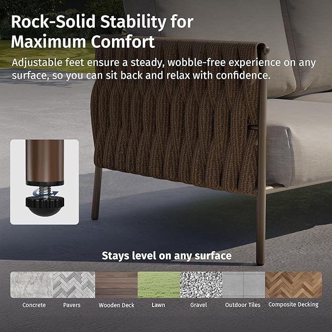 East Oak 4-Piece Patio Furniture Set | Life Chatter Outdoor Furniture | Coffee Table & Deep Seating Conversation Set with Thick Cushions | Porch, Balcony & Backyard | Chestnut & Apricot