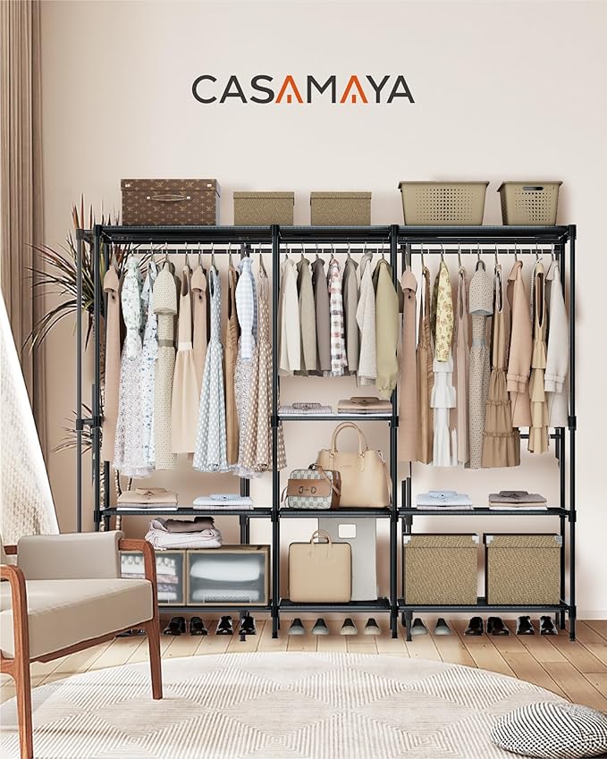 Clothes Rack, Portable Closet, 71.7 Inch Large Capacity Wardrobe Closet, Clothes Storage Organizer with Shelves and 3 Hanging Rods, Easy to Assembly, Black PCT035B01