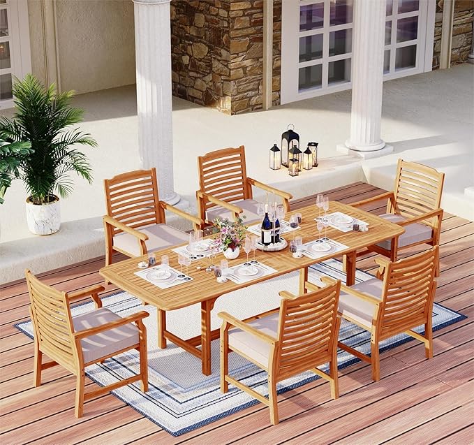 MFSTUDIO 2 Pieces Acacia Wood Patio Dining Chairs, Natural Oil Finished Teak Outdoor Dining Chair Set of 2, Slat Back Patio Dining Set Teak Outdoor Chairs with Removable Cushion for Garden, Backyard