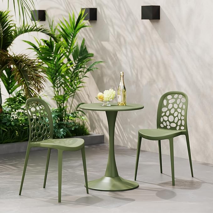 Costaelm Small Dining Table, Round PP Outdoor Table, Weather Resistant Balcony Table for Outside Poolside Deck Lawn Garden Backyard, Olive Green