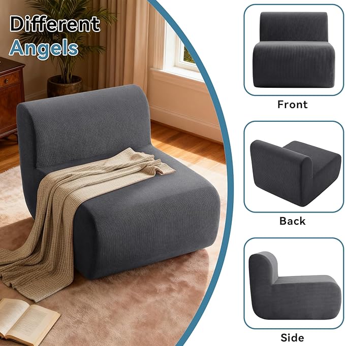 Single Cloud Sofa,Fireside Beanbag Chair Upholstered Floor Sofa Couch,Corduroy Boneless Couch for Small Spaces,Memory Foam Lounge Chair for Bedroom, Living Room,Deep Grey