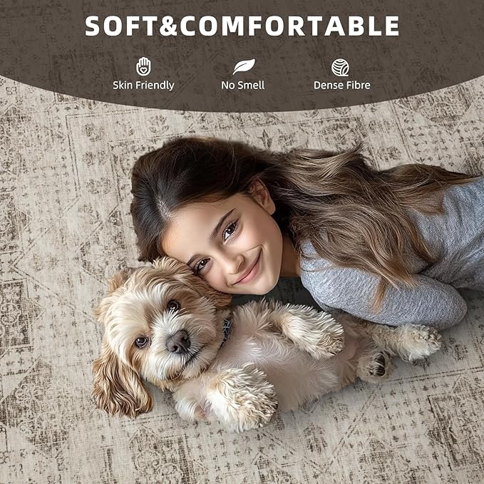 Washable Rugs 8x10 Area Rugs for Living Room,Bedroom,Dining Room- Modern Abstract Large Area Rugs with Non Slip Rubber Backing,Soft Low Pile Neutral Accent Carpet for Nursery Dorm Home Office