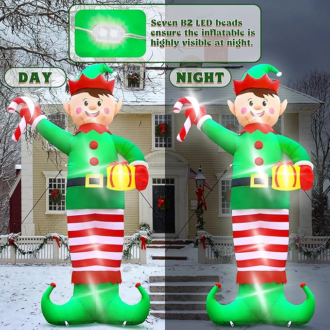 Christmas Inflatables, Giant 15 FT Christmas Elf Inflatable Outdoor Decoration, Blow Up Xmas Elf Holding Box, LED Lighted Holiday Yard Decorations for Lawn Garden Home Party Xmas Winter Decor