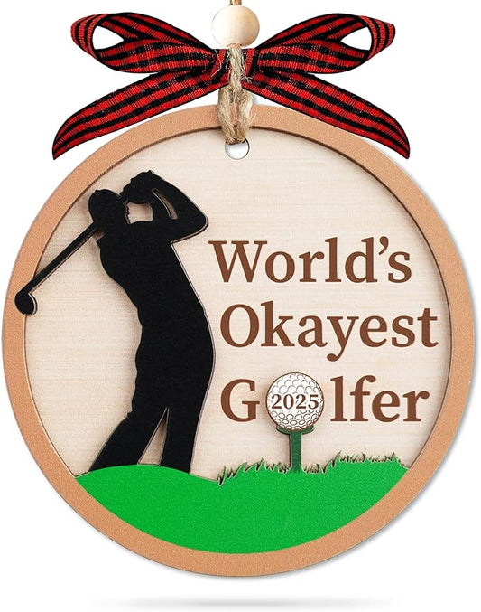 World's Okayest Golfer 2025 Christmas Ornaments - 2 Layer Wooden Christmas Ornament for Tree - Funny Golf Player Holiday Tree Decoration- Golf Gifts for Golfers – Unique Golf Christmas Ornament