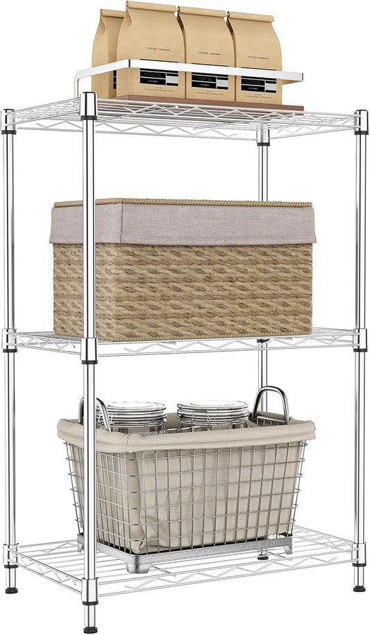 IZEUK 3 Tier Metal Wire Shelving Rack Storage Shelves for Kitchen, Bedroom, Living Room or Laundry Room, Chrome, 17.7" W x 11.8" D x 28.8" H