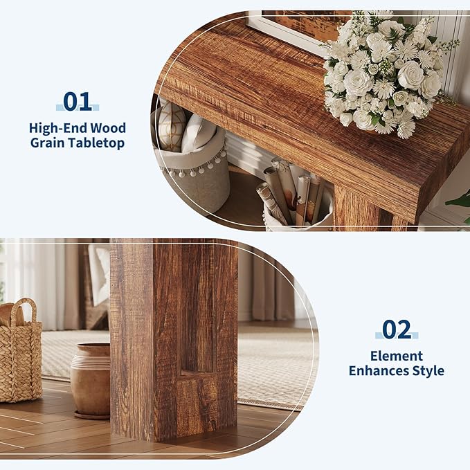 Garvee 63" Long Narrow Rectangular Console Table, Farmhouse Wood Entryway Table for Hallway, Foyer & Living Room, Sofa Table Behind Couch, Industrial Accent Table,Rustic Brown