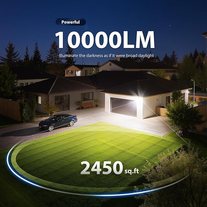 Onforu 90W 10000LM LED Motion Sensor Outdoor Lights, 4-Head Dusk to Dawn Outdoor Lighting, Hardwired Flood Lights, IP66 Waterproof 6500K Security Floodlight for Outside (Black)