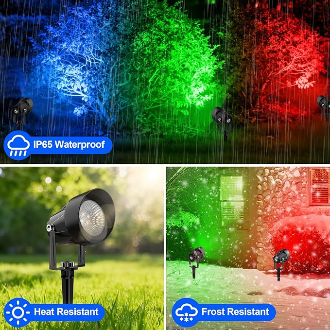 RGB Color Changing Landscape Spotlights Outdoor, Low Voltage LED Landscape Lighting with Remote/APP Control, IP65 Waterproof Outdoor for Yard Garden Pathway Christmas Halloween, 4 Pack