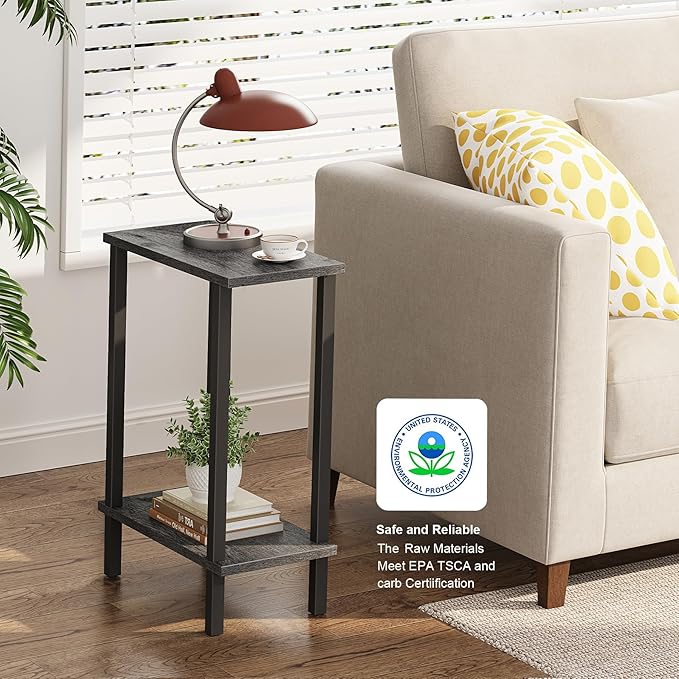 TUTOTAK Small Side Table, Narrow End Table, Set of 2, Skinny Sofa Table, Slim Nightstand, Couch Table, Living Room, Bed Room, Charcoal Grey TB01BY0622