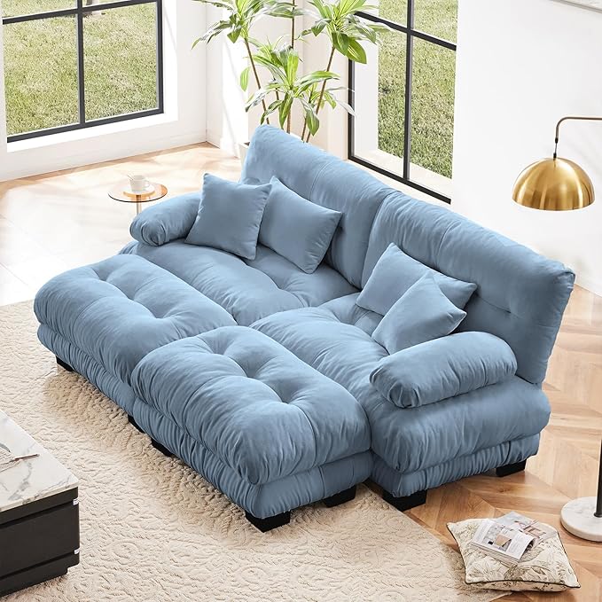 Blue Ottoman for Modular Sectional Sofa, Single Sofa, Ottoman Seat for Convertible Sectional, Chenille Sofa Couch for Living Room, Bedroom, Apartment