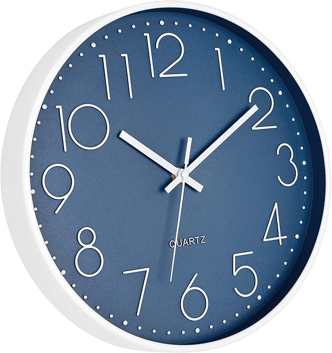Foxtop Modern Wall Clock Silent Non Ticking Battery Operated Quartz Round Wall Clock Decor for Bedroom Kitchen Home Office School (12 Inch, Cerulean)
