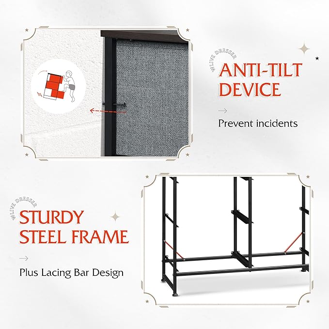 WLIVE Fabric Dresser for Bedroom, 6 Drawer Double Dresser, Storage Tower with Fabric Bins, Chest of Drawers for Closet, Living Room, Hallway, Dark Grey