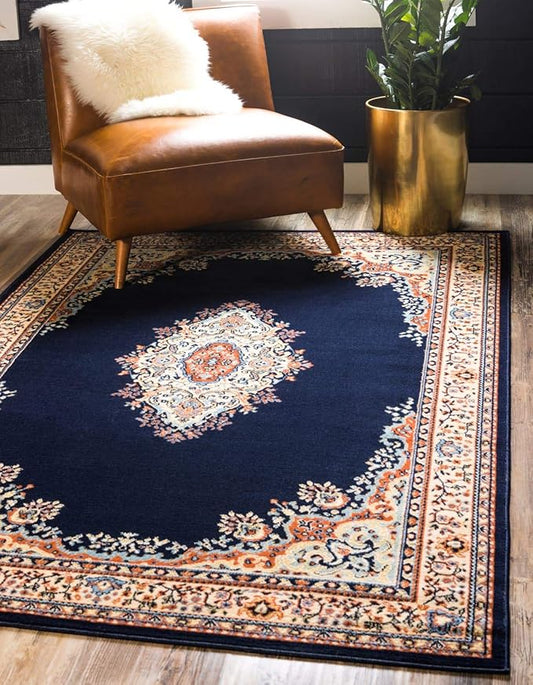 Unique Loom Reza Collection Traditional Persian Style Area Rug, 2 ft 2 in x 3 ft, Navy Blue/Ivory