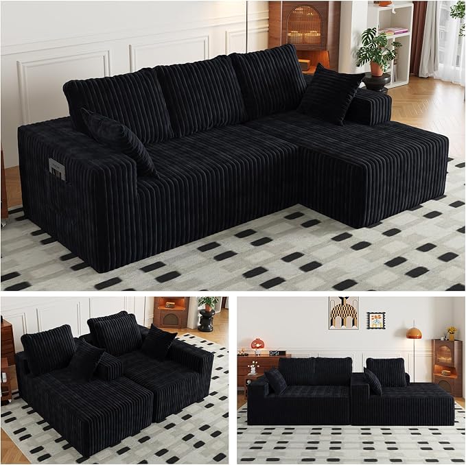 94" Cloud Sectional Couch with L-Shape Chaise,4 Seat Modern Modular Sofa with Side Pockets,Upholstered Couches for Living Room Bedroom, Boneless Couch,No Assembly Required