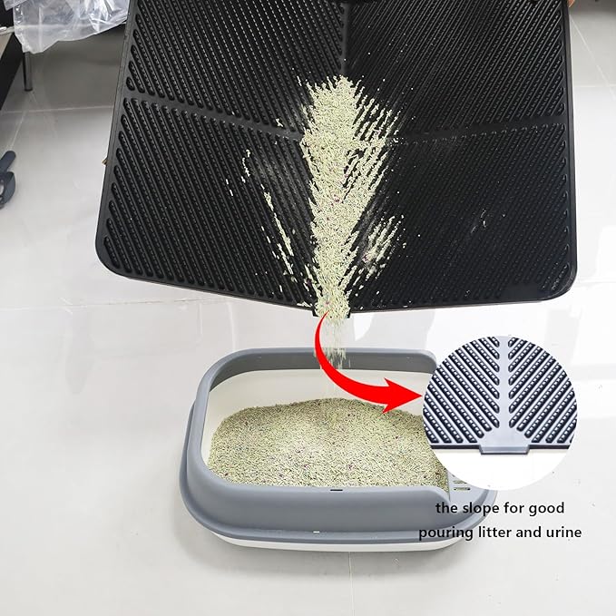 Silicone Cat Litter Mat, Scratch-Resistant Litter Trapping Mat, Waterproof & Non-Slip Litter Box Mat, Highly Effective for Collecting Litter (Black, 24x15x0.26 in)