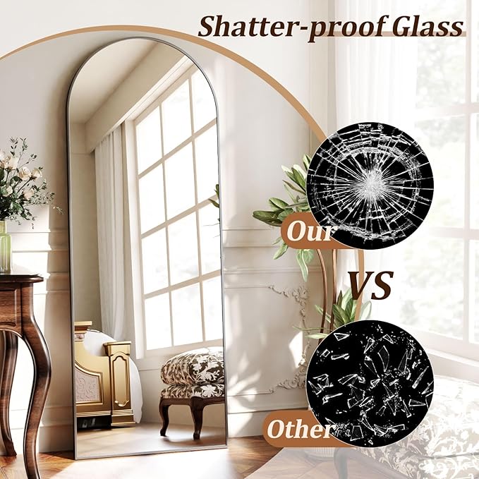 Full Length Mirror 56"x21" - Arched Floor Standing Body Mirror with Aluminum Frame,Leaning Hanging for Bedroom Cloakroom Living Room Black