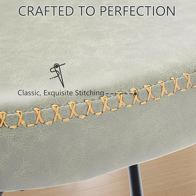 Rattan Dining Chairs Set of 2, Beige Leather Upholstered Dining Chairs with Rattan Cane Back, Mid Century Modern Dining Room Chairs with Black Metal Legs & D-Shaped Thicken Cushion, Beige