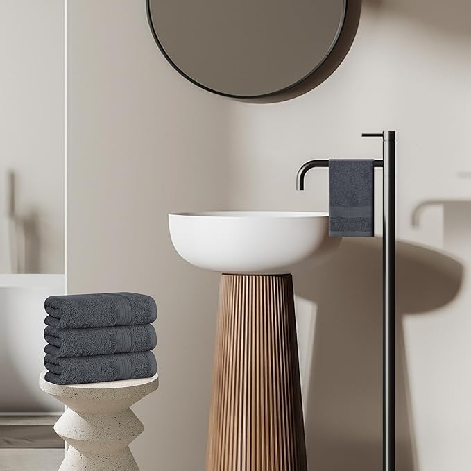 BOUTIQUO Ultra Soft Cotton 6 -Piece Hand Towel Set 16x24 Inch, Ideal for use in Bathroom, Kitchen, Gym, Spa & General Cleaning, Compact & Lightweight Multi Purpose Hand Towels - Charcoal Grey