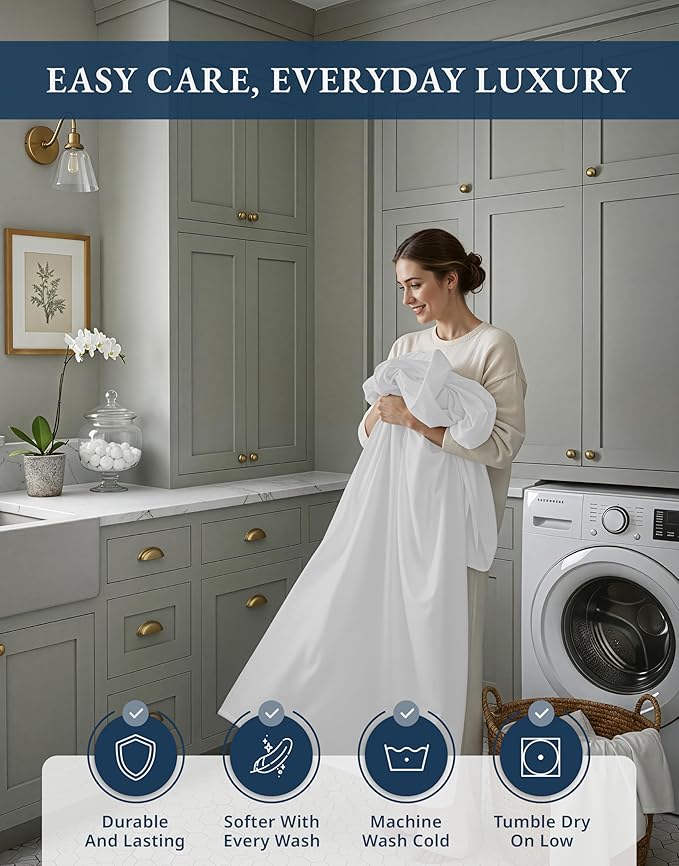 LANE LINEN 100% Egyptian Cotton Sheets, Sustainably Produced Eco Friendly Luxury Hotel Like Thick sábanas King, 15 inch Reinforced French Seam deep Pocket King Sheet Set - Brilliant White