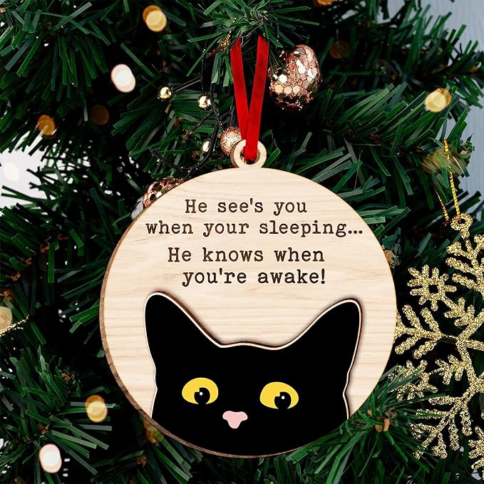 Black Cat Ornament - Black Cat Ornaments for Christmas Tree, for cat Lovers, Unique Funny Kitty Décors, Specialty 2025 Christmas Tree Ornaments, Ideal for Festivity