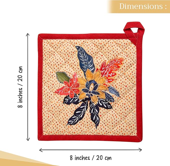 Maison d' Hermine Pot Holders Set 100% Cotton Heat Resistant Potholders 8" x 8" Hot Pads with Loop for Thanksgiving Christmas Decorations BBQ Cooking Baking Handling Hot Pans (Pack of 2, Kalahari)