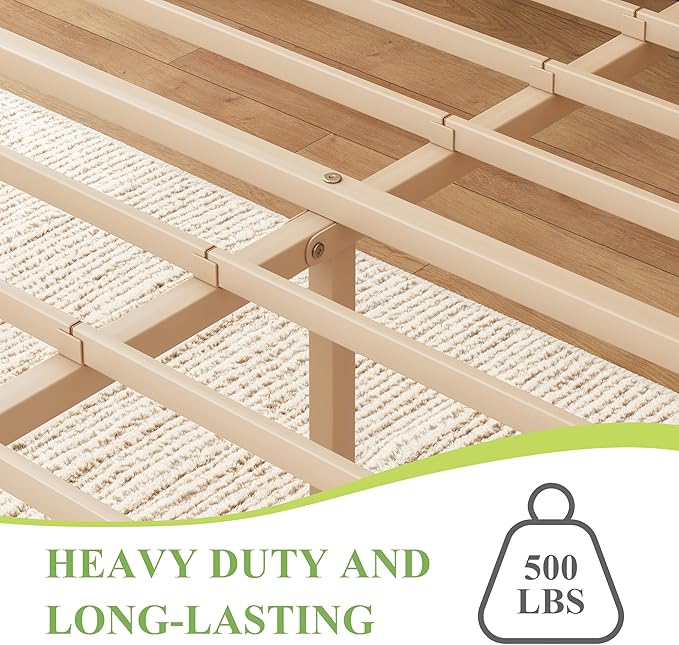 ZIYOO Solid Bamboo Wood Twin XL Bed Frame with Storage Headboard, 14 inch Platform Twin XL Bed Frames No Box Spring Needed with Steel Slats, Sturdy and Stable, Easy Assembly, Noise Free