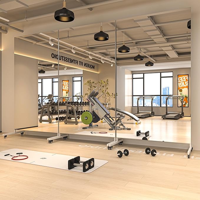 Hasipu Home Gym Mirror 360° Swivel on Wheels, 79" x 40" Extra Large Full Body Rolling and Tempered Glass Easy to Move Full Length Mirror for Yoga Studio, Bedroom, Dancing Studio, White