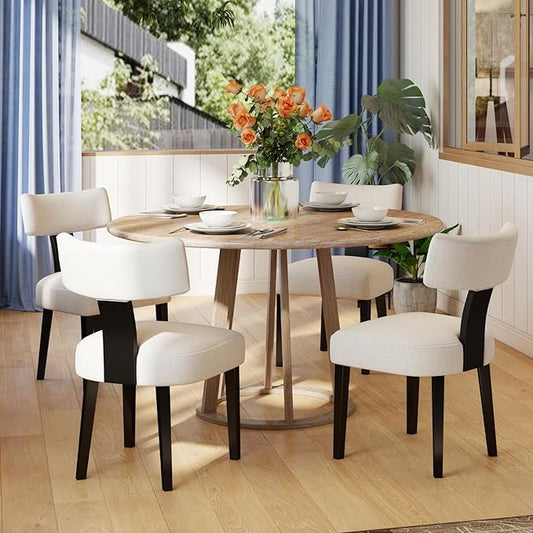Modern Upholstered Dining Chairs Set of 4, Mid Back, Farmhouse Beige Dining Room & Kitchen Chairs, Black Wood Armless Side Chair for Living Room/Home Office/Reception