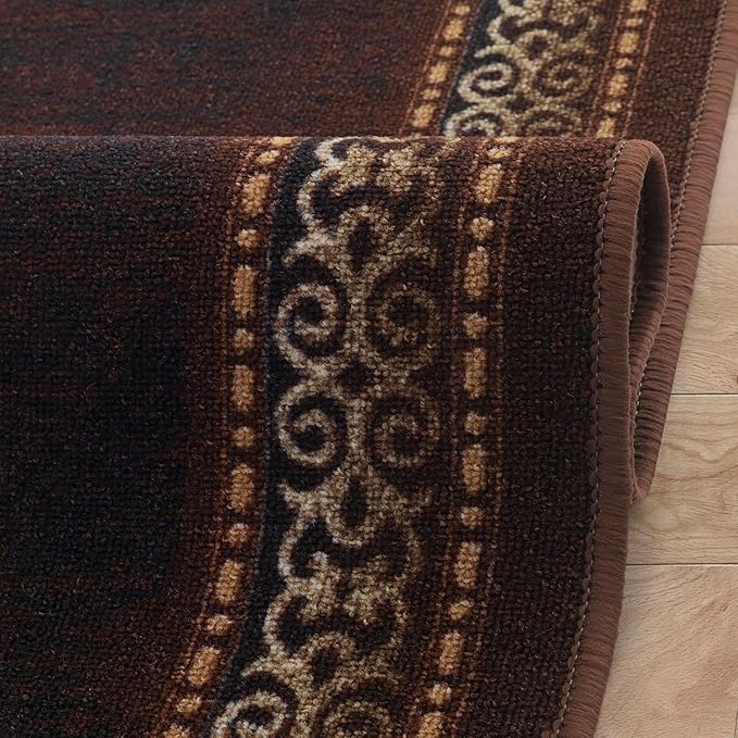 Antep Rugs Alfombras Bordered Modern 2x4 Non-Slip (Non-Skid) Low Pile Rubber Backing Kitchen Area Rug (Brown, 2'3" x 4')