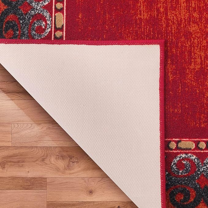 Antep Rugs Alfombras Bordered Modern 8x10 Non-Slip (Non-Skid) Low Pile Rubber Backing Indoor Area Rug (Maroon Red, 7'10" x 10')