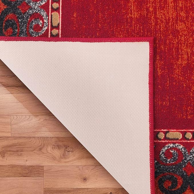 Antep Rugs Alfombras Bordered Modern 3x5 Non-Slip (Non-Skid) Low Pile Rubber Backing Indoor Area Rug (Maroon Red, 3' x 5')