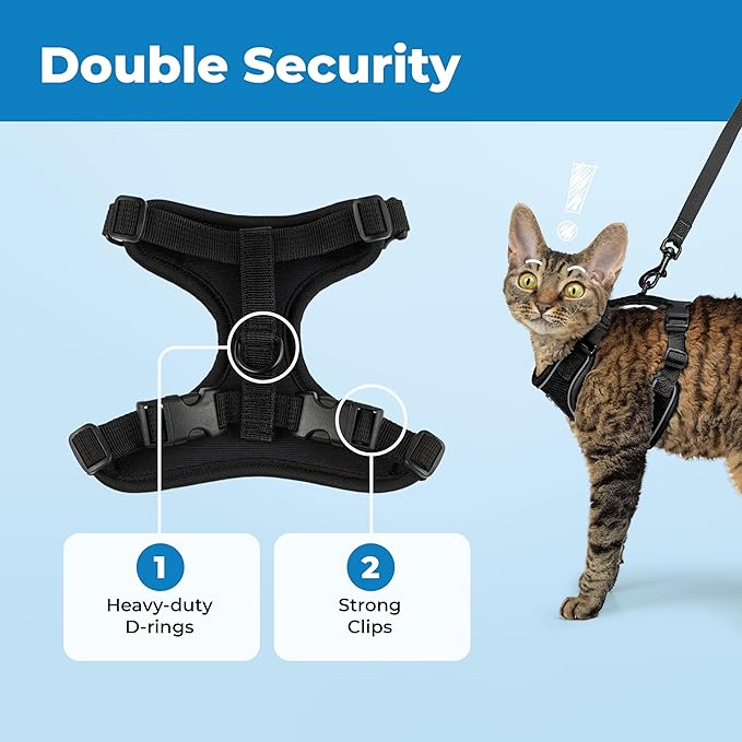 Voyager Escape Proof Cat Harness and Leash Set with Reflective Stitching, Neoprene Handle 5ft - Supports Small, Medium and Large Cats, Kittens for Walking by Best Pet Supplies - Black, S