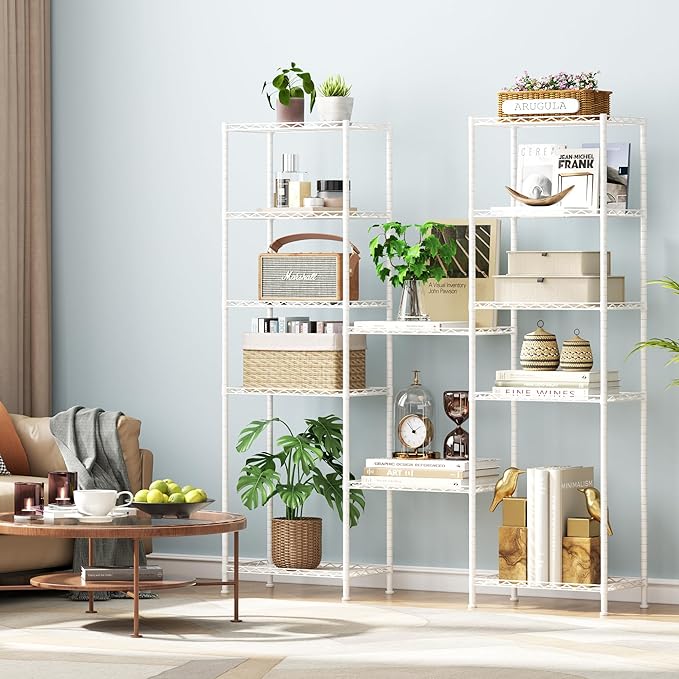 HOMEFORT 6-Shelving Unit, Adjustable Wire Shelving, Metal Wire Shelf Rack Organizer for Kitchen, Pantry, Closet, Bathroom, Laundry, White, 21" W x 11" D x 69" H