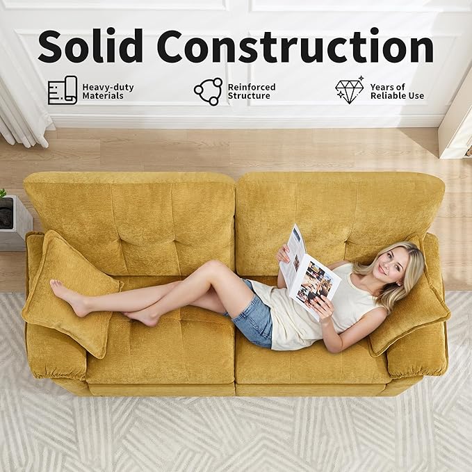 84" Loveseat Sofa, Modern Couches for Living Room,Double-Layer Cushion Cloud Couch with Deep Seat,Super Comfy Chenille Sofas,Sturdy Frame, Easy Assembly for Bedroom, Apartment, Office, Yellow