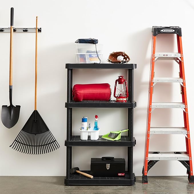 Gracious Living 4-Tier Medium-Duty Home and Garage Storage Organizer Shelves, 54.5" H x 32.0" W x 14.0" D, Black