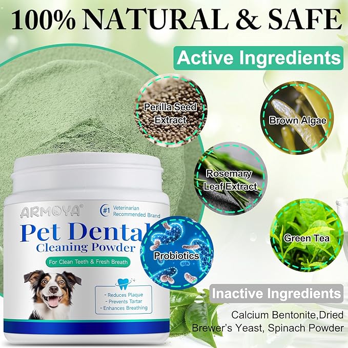 Dog Dental Powder for Fresh Breath and Healthy Teeth - Plaque Control for Small, Medium, Large Dogs