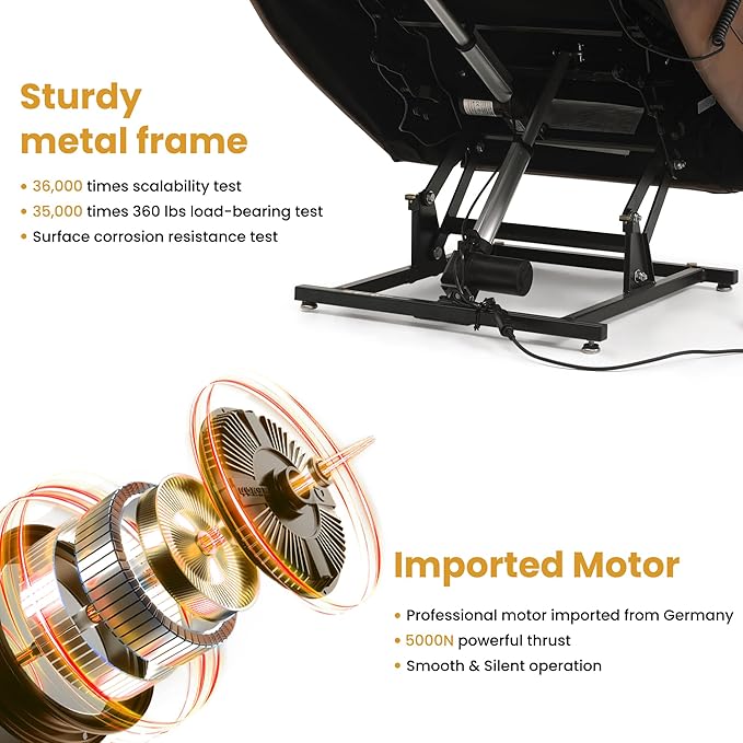 PARKOL Dual Motor Power Lift Recliner Chair for Elderly, 180-Degree Infinite Position Lay Flat Leather Recliner Chairs, with Massage and Heating, USB & Type-C Port and Remote (Ochre, Medium)