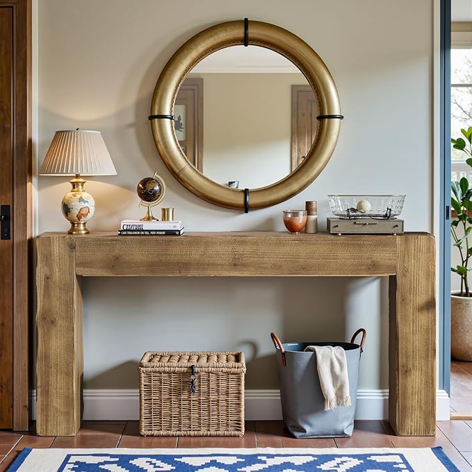 Tribesigns 63-Inch Solid Wood Console Sofa Table, Farmhouse Long Entryway Table Behind Couch for Living Room, Entrance, Hallway, Foyer, Easy Assembly