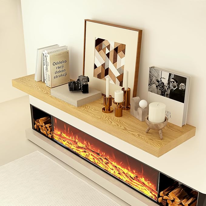 Heimlove 24 x 12 Inch Deep Floating Shelves Wall Mounted with Invisible Brackets,Storage Hanging Shelf for Wall Decor in Bathroom, Bedroom, Toilet, Kitchen, Living Room, Office Set of 1 (Oak)