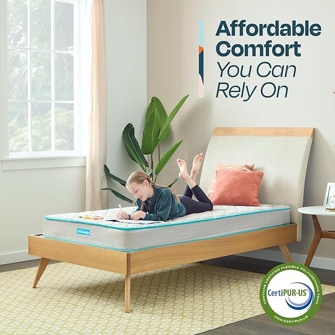 Linenspa 6 Inch Mattress - Firm Feel - Bonnell Spring with Foam Layer - Mattress in a Box - Youth or Kids Bed - Guest Bedroom - Durable and Breathable Support - Affordable - Twin XL Size