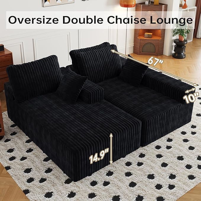 108" Sectional Couches for Living Room, Modular Sectional Sofa with L-Shape Chaise, Boneless Couch, Comfy Corduroy Fluffy Couch with Deep Seat and Side Pockets, No Assembly Required