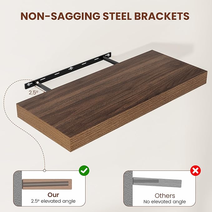 Vivelove 12 Inch Deep Floating Shelves for Wall, 24" X 12" X 2" Floating Shelf, 2 Inch Thick Shelf for Bathroom Bedroom Kitchen Book Room, Modern Farmhouse Decor Set of 2, Walnut