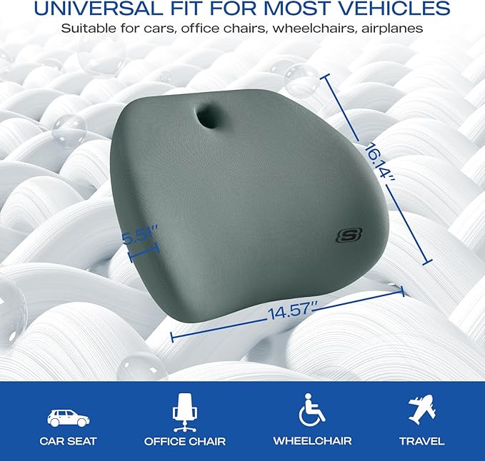 Skechers Lumbar Support Pillow for Office Chair,Memory Foam Lumbar Pillow,Lower Back Pain Relief Lumbar Pillow,Ergonomic Design Back Support Pillow for Office Chair,Car,Home,Travel,Green