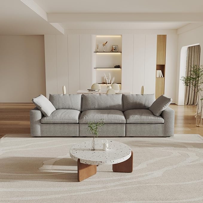 Cloud Modular Sectional Sofa Couch,120.45" Convertible Couches 3 Seater Sofa for Living Room,Minimalist Deep Sofa Couches,Sofa Covers Washable&Replaceable(Grey)