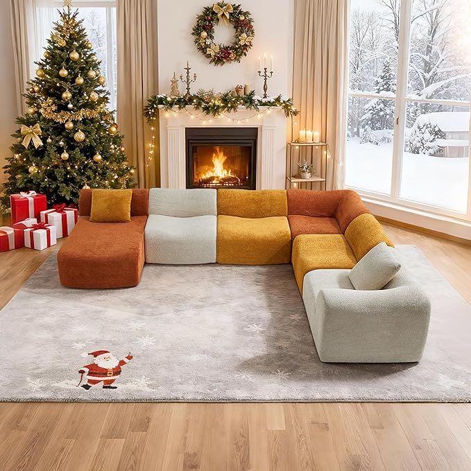 Modular Sectional Sofa, Freely Configurable Modular Design, Comfy Raindrop Velvet Fabric U Shaped Couch, Soft Upholstery L Shaped Couch Stylish Color-Block Versatile for Living Room & Lounge