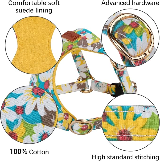 CHEDE No Pull Floral Pattern Dog Harness- Lightweight and Soft Dog Harness, Adjustable Small Dog Harness and Leash Set, with Dog Leash, Suitable for Puppy Small and Medium-Sized Dog