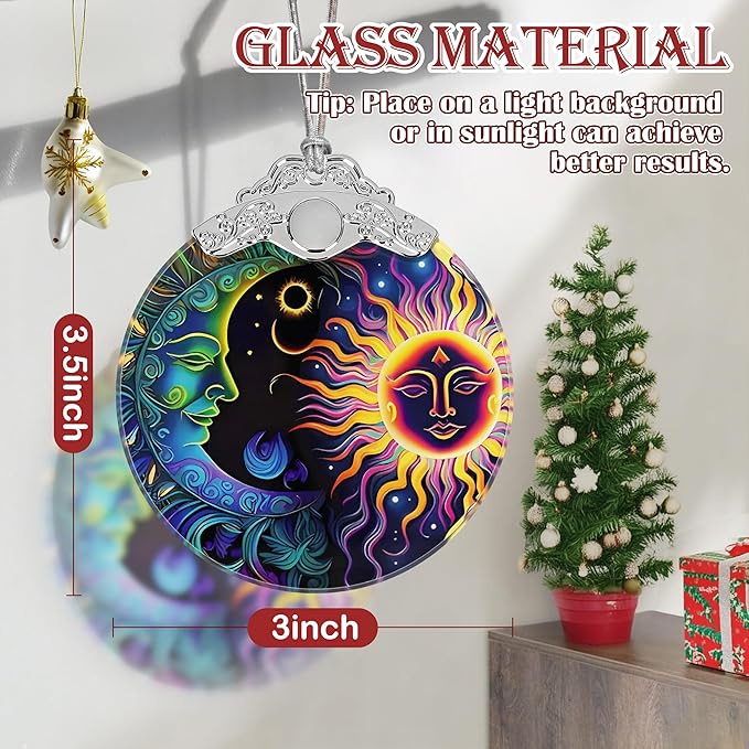 Sun and Moon Stained Glass Hanging Ornament - Christmas Tree Decoration Idea
